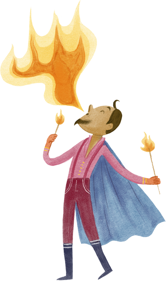 Stylized Watercolor Circus Fire Eater